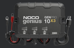 Noco GENPRO10X3 Battery Charger; For 12 Volt Batteries; 3 Bank Onboard Charger/ 10 Amp Per Bank; 120 To 240 Volt AC/ 50 To 60 Hz; 30 Amp Charging Current; 10-1/2 Inch Length x 2.8 Inch Width x 8.1 Inch Height; With Two Self-Tapping Screw