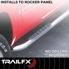 TrailFX A0061S Nerf Bar -  TFX Round Tube Side Steps -  With Step Pads -  3 Inch Round Bent -  Polished -  Stainless Steel -  Without End Caps
