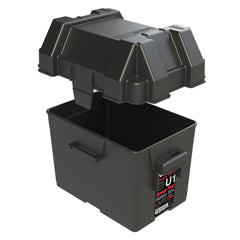 Noco BGU1 Battery Box; HM082BKS; Fits Group U1 Tractor/ Utility Vehicle/ Power chair/ Snow Blower/ Snowmobile Lawn Batteries; Snap-Top; Rugged Design; Black; Reinforced Plastic; Fully Ventilated; 8 Inch Length x 5.2 Inch Width x 7 Inch Height Internal Dimension; 10.6 Inch Length x 7.8 Inch Width x 8.4 Inch Height External Dimension; UV Resistant; Impact Resistant To -20 Degree Fahrenheit; Coast Guard/ ABYC Certified; Includes 42 Inch Battery Box Strap