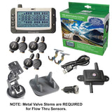 Truck System Technology (TST) TST-507-FT-6 Tire Pressure Monitoring System - TPMS; 507 Series; For Use On Metal Valve Stems And For RV And Trailer Applications; 6 Flow Thru Sensors; 3-1/2 Inch TST Wide Screen Monochromatic Display; With Audio And Visual Alerts; With Two Installation Wrenches/ Rubber Display Mount/ Suction Cup Display Mount/ USB And 12 Volt Charging Capabilities/ Detailed User Manual/ One 507 Repeater