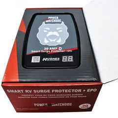 Hughes Auto PWD30-EPO-H Surge Protector; Protect From Damaging Low/ High Voltage Levels and Power Surges When Connected To Campground Power Supply; Hardwired Installation; 2400 Joules Of Advanced Surge Protection; 30 Amp; Bluetooth Connectivity; Hardwired; With Fault Indicator Light And Emergency Power Off; With Plug Head Handle Grip; Smart Technology Compatible