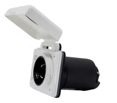 Hughes Auto SV50API-W Power Inlet Port; SafeView™; Manual Power Disconnect; 50 Ampere; 120 Volt; -20 To 65 Degree Celsius Working Temperature/ -40 To 85 Degree Celsius Storage Temperature; White; Nickel Plated Contacts; Twist Lock Design; ETL Certified; With Water Resistant Cover And Halo Status Light