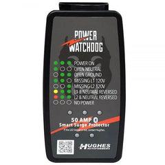 Hughes Auto PWD50 Surge Protector; Protect From Damaging Low/ High Voltage Levels and Power Surges When Connected To Campground Power Supply; Portable; 4800 Joules Of Advanced Surge Protection; 50 Amp; Bluetooth Connectivity; With Fault Indicator Light; With Plug Head Handle Grip
