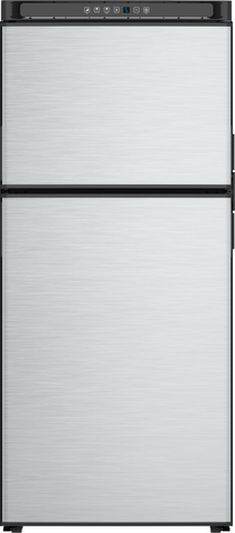 Norcold N8DCSSL - Refrigerator -  Dual Compartment 2 Door Refrigerator With Freezer -  Permanent Mount -  Left Hand Hinge -  8.2 Cubic Foot -  23.63 Inch Width x 24 Inch Depth x 53 Inch Height -  12 Volt DC -  Electronic Control -  LED Interior Light -  Stainless Steel