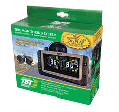 Truck System Technology (TST) TST-507-FT-8-C Tire Pressure Monitoring System - TPMS; 507 Series; For Use On Metal Valve Stems And For RV And Trailer Applications; 8 Flow Thru Sensors; 3-1/2 Inch TST Wide Screen Color Display; With Audio And Visual Alerts; With Replaceable Battery/ Two Installation Wrenches/ Rubber Display Mount/ Suction Cup Display Mount/ USB And 12 Volt Charging Capabilities/ Detailed User Manual/ One 507 Repeater