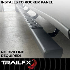 TrailFX A4015B Nerf Bar -  TFX 4" Trapezoid Side Steps -  With Step Pads -  4 Inch Trapezoidal Straight -  Powder Coated -  Titanium Black -  Steel -  With Plastic End Caps -  Rocker Panel Mount