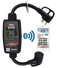 Hughes Auto PWD30 Surge Protector; Protect From Damaging Low/ High Voltage Levels and Power Surges When Connected To Campground Power Supply; Portable; 2400 Joules Of Advanced Surge Protection; 30 Amp; Bluetooth Connectivity; With Fault Indicator Light; With Plug Head Handle Grip; Smart Technology Compatible