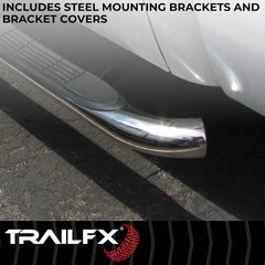 TrailFX A0063S Nerf Bar -  TFX Round Tube Side Steps -  With Step Pads -  3 Inch Round Bent -  Polished -  Stainless Steel -  Without End Caps -  Rocker Panel Mount