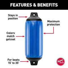 Taylor Made 951520 Boat Fender -  Super Gard -  Smooth -  Cylinder -  5-1/2 Inch Diameter x 20 Inch Length For 15 Foot To 20 Foot -  Mid Atlantic Blue -  Vinyl -  With Built-In Rubber Football Needle Valve -  Single -  For Marine Applications
