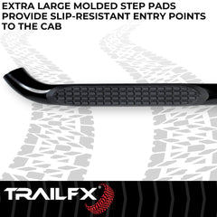TrailFX A0032B Nerf Bar -  TFX Round Tube Side Steps -  With Step Pads -  3 Inch Round Bent -  Powder Coated -  Black -  Steel -  Without End Caps -  Rocker Panel Mount
