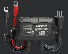 Noco GEN5X1 Battery Charger; For 12 Volt Batteries; 1 Bank Onboard Charger; 120 To 240 Volt AC/ 50 To 60 Hz; 5 Amp Charging Current; 5.1 Inch Length x 1.9 Inch Width x 3.8 Inch Height; With Two Self-Tapping Screw