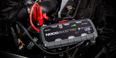 Noco GB150 Battery Portable Jump Starter; Boost Pro; 12 Volt Lead-Acid Batteries; 3000 Amp Peak; Up To 20 Jump Starts Per Charge; With Reverse Polarity Protection; With Ultra-Bright 10 LED Flashlight With 7 Modes; 2.1 Ampere Micro USB And 12 Volt 3 Ampere Fast Charging Input/ 2.1 Ampere USB And 12 Volt 15 Amper Output Conection; With Jumper Cable With HD Clamps/ XGC 12 Volt Male Adapter/ XGC 12 Volt Female Adapter/ XGC Extension Cable/ Micro USB Cable/ Microfiber Storage Bag/ Safety And Warranty Information