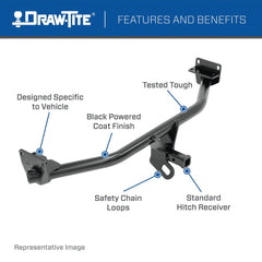 DRAW TITE - Trailer Hitch Rear; Frame Hitch; Class II; Square Tube Welded; 1-1/4 Inch Receiver; 3500 Pound Weight Carrying Capacity/300 Pound Tongue Weight - 36311