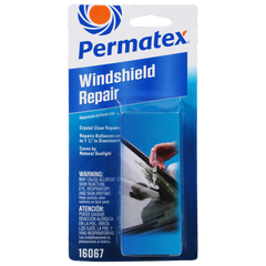Permatex 16067 Windshield Repair Kit; Bullseye ™; Use To Repair Bulls eye's/ Star Damage/ Chips (Up To 1-1/4 Inch Long) In Laminated Automotive Windshields; From 50 Degree Fahrenheit To 75 Degree Fahrenheit; Single; With Adhesive Seal/ Resin/ Plunger/ Syringe
