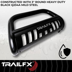 TrailFX B0040B Bull Bar -  TFX Bull Bars -  Powder Coated -  Black -  Steel -  3 Inch Diameter -  With Skid Plate -  With Holes For Optional Lighting -  6-1/2 Inch Max Light/ 20 Inch Max Light Bar