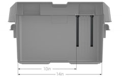 Noco BG31 Battery Box; HM318BKS; Fits Group 24 To 31 Automotive/ Marine/ RV Batteries; Snap-Top; Rugged Design; Black; Reinforced Plastic; Fully Ventilated; 14 Inch Length x 7.1 Inch Width x 9.6 Inch Height Internal Dimension; 17.6 Inch Length x 10 Inch Width x 10.7 Inch Height External Dimension; UV Resistant; Impact Resistant To -20 Degree Fahrenheit; Coast Guard/ ABYC Certified; Includes 42 Inch Battery Box Strap