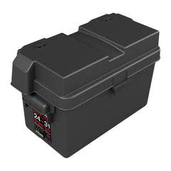Noco BG31 Battery Box; HM318BKS; Fits Group 24 To 31 Automotive/ Marine/ RV Batteries; Snap-Top; Rugged Design; Black; Reinforced Plastic; Fully Ventilated; 14 Inch Length x 7.1 Inch Width x 9.6 Inch Height Internal Dimension; 17.6 Inch Length x 10 Inch Width x 10.7 Inch Height External Dimension; UV Resistant; Impact Resistant To -20 Degree Fahrenheit; Coast Guard/ ABYC Certified; Includes 42 Inch Battery Box Strap