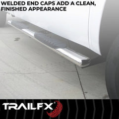 TrailFX A1536S Nerf Bar -  TFX 4" Oval Tube Side Steps -  With Step Pads -  4 Inch Oval Straight -  Polished -  Stainless Steel -  With Welded End Caps -  Rocker Panel Mount