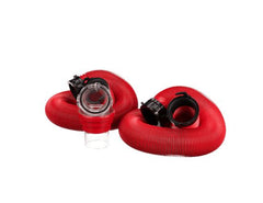Valterra D04-0115 Sewer Hose -  EZ Coupler -  20 Foot Extended Length -  25 Inch Compressed Length For Each 10 Foot Section -  3 Inch Diameter -  18 Mil Vinyl -  UV Protectant -  Red With Black Fittings -  With Two 10 Foot Hoses/ Rotating Fittings/ Universal 90 Degree Sewer Adapter