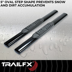 TrailFX A7001B Nerf Bar -  TFX 5" Oval Straight Side Bars -  With Step Pads -  5 Inch Oval Straight -  Powder Coated -  Black -  Steel -  With Welded End Caps -  Frame Body Mount Bolts