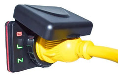 Hughes Auto SV30API Power Inlet Port; SafeView™; Manual Power Disconnect; 30 Amp; 125 Volt; Black; Nickel Plated Contacts; Twist Lock Design; ETL Certified; With Water Resistant Cover And Halo Status Light