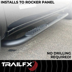 TrailFX A1014B Nerf Bar -  TFX 4" Oval Tube Side Steps -  With Step Pads -  4 Inch Oval Bent -  Titanium Black -  Mild Steel -  With Welded End Caps -  Rocker Panel Mount