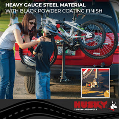 HUSKY TOWING - Bike Rack; 2 Inch Receiver Hitch Mount; Holds 4 Bikes; Up To 120 Pound Weight Capacity; Cradle System; Without Lock; Non-Foldable; Black Powder Coated; Steel - 81147