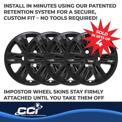 Coast2Coast: IWCIMP387BLK Wheel Skin -  IMPOSTOR ® -  17 Inch -  6 Spokes -  Snap-On -  Painted -  Gloss Black -  ABS Plastic -  Set Of 4