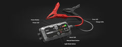 Noco GB40 Battery Portable Jump Starter; Boost Plus; 12 Volt Lead-Acid Batteries; 1000 Amp Peak; Up To 20 Jump Starts Per Charge; With Reverse Polarity Protection; With Ultra-Bright Dual LED Flashlight With 7 Modes; Micro USB Input/ USB Output Conection; With Jumper Cable With HD Clamps/ 12 Volt Car Charger/ Micro USB Cable/ Microfiber Storage Bag/ Safety And Warranty Information