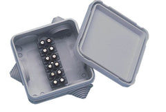 NewMar PX-1 Junction Box; Thru-Dex PX Series; 2.95 Inch Width x 2.95 Inch Depth x 1.66 Inch Height; 6 Pair Terminal Strip; 16 Gauge Wire; Gray; Polypropylene Housing; With Brass Compression Screw Terminals/ 1 Connector Strips; IP54 Waterproof; 5 Cable Entry Ports/ 3 Rubber Grommet Cable Entries