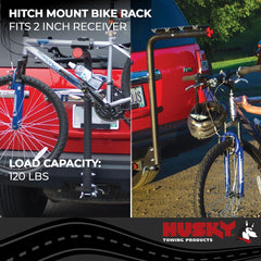 HUSKY TOWING - Bike Rack; 2 Inch Receiver Hitch Mount; Holds 4 Bikes; Up To 120 Pound Weight Capacity; Cradle System; Without Lock; Non-Foldable; Black Powder Coated; Steel - 81147