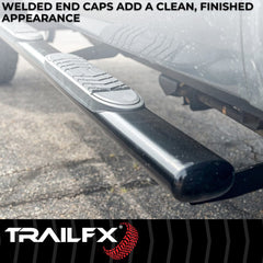 TrailFX A7001B Nerf Bar -  TFX 5" Oval Straight Side Bars -  With Step Pads -  5 Inch Oval Straight -  Powder Coated -  Black -  Steel -  With Welded End Caps -  Frame Body Mount Bolts