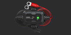 Noco GENIUS2D Battery Charger; For 12 Volt Batteries; 120 Volt To 240 Volt AC/ 50 To 60 Hz; 2 Amp Charging Current; Direct-Mount; 5 Inch Length x 3 Inch Width x 1.6 Inch Height; With Mounting Bracket/ Self-Tapping Screw/ Secure Velcro Strap
