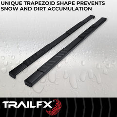 TrailFX A4015B Nerf Bar -  TFX 4" Trapezoid Side Steps -  With Step Pads -  4 Inch Trapezoidal Straight -  Powder Coated -  Titanium Black -  Steel -  With Plastic End Caps -  Rocker Panel Mount