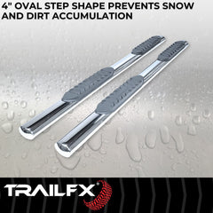 TrailFX A1536S Nerf Bar -  TFX 4" Oval Tube Side Steps -  With Step Pads -  4 Inch Oval Straight -  Polished -  Stainless Steel -  With Welded End Caps -  Rocker Panel Mount