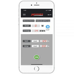 Hughes Auto PWD30-EPO Surge Protector; Protect From Damaging Low/ High Voltage Levels and Power Surges When Connected To Campground Power Supply; Portable; 2400 Joules Of Advanced Surge Protection; 30 Amp; Bluetooth Connectivity; With Fault Indicator Light And Emergency Power Off; With Plug Head Handle Grip