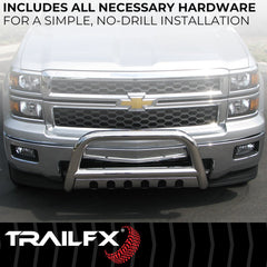 TrailFX B0040S Bull Bar -  TFX Bull Bars -  Polished -  Stainless Steel -  3 Inch Diameter -  With Skid Plate -  With Holes For Optional Lighting -  6-1/2 Inch Max Light/ 20 Inch Max Light Bar