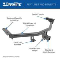 DRAW TITE - Trailer Hitch Rear; Max-Frame; Class III; Round Tube Welded; 2 Inch Receiver; 4500 Pound Weight Carrying Capacity/ 675 Pound Tongue Weight; 5000 Pound Weight Distributing Capacity/ 675 Pound Tongue Weight - 75270