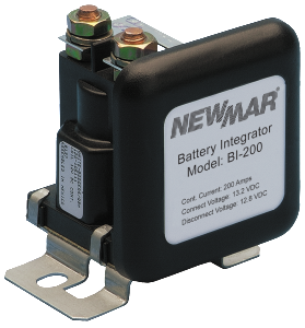 NewMar BI-200 Battery Isolator; Used To Charging Of Two Separate Banks From Single Source; 200 Amp Continuous/ 600 Amp Peak Current; With 5/16 Inch Copper Alloy Stud; 3-1/4 Inch Width x 2-1/2 Inch Depth x 3 Inch Height; CE Certified; 12 Volt DC; -40 To 85 Degree Celsius Control Operating Temperature/ -28 To 48 Degree Celsius Control Operating Temperature