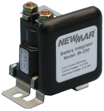 NewMar BI-200 Battery Isolator; Used To Charging Of Two Separate Banks From Single Source; 200 Amp Continuous/ 600 Amp Peak Current; With 5/16 Inch Copper Alloy Stud; 3-1/4 Inch Width x 2-1/2 Inch Depth x 3 Inch Height; CE Certified; 12 Volt DC; -40 To 85 Degree Celsius Control Operating Temperature/ -28 To 48 Degree Celsius Control Operating Temperature