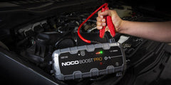 Noco GB150 Battery Portable Jump Starter; Boost Pro; 12 Volt Lead-Acid Batteries; 3000 Amp Peak; Up To 20 Jump Starts Per Charge; With Reverse Polarity Protection; With Ultra-Bright 10 LED Flashlight With 7 Modes; 2.1 Ampere Micro USB And 12 Volt 3 Ampere Fast Charging Input/ 2.1 Ampere USB And 12 Volt 15 Amper Output Conection; With Jumper Cable With HD Clamps/ XGC 12 Volt Male Adapter/ XGC 12 Volt Female Adapter/ XGC Extension Cable/ Micro USB Cable/ Microfiber Storage Bag/ Safety And Warranty Information