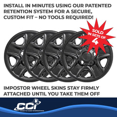 Coast2Coast: IWCIMP77BLK Wheel Skin -  IMPOSTOR ® -  18 Inch -  5 Spokes -  Snap-On -  Painted -  Gloss Black -  ABS Plastic -  Set Of 4