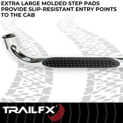TrailFX A0061S Nerf Bar -  TFX Round Tube Side Steps -  With Step Pads -  3 Inch Round Bent -  Polished -  Stainless Steel -  Without End Caps