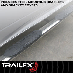 TrailFX A1536S Nerf Bar -  TFX 4" Oval Tube Side Steps -  With Step Pads -  4 Inch Oval Straight -  Polished -  Stainless Steel -  With Welded End Caps -  Rocker Panel Mount