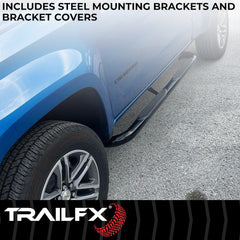 TrailFX A0046B Nerf Bar -  TFX Round Tube Side Steps -  With Step Pads -  3 Inch Round Bent 60 Degree -  Powder Coated -  Black -  Steel -  Without End Caps -  Both Frame Body and Rocker Mount