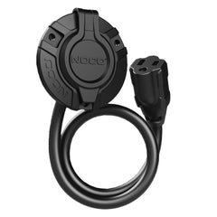 Noco GCP1 Power Inlet Port; Manual Power Disconnect; 15 Amp; 125 Volt; Black; Low Profile Design; Plug And Play; UL Approved; With Water Resistant Pressure Fit Cap/ 16 Inch AC Out Type B Extension Cable/ Three #8 x 1 Inch Length Self-Tapping Screws