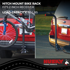HUSKY TOWING - Bike Rack; 2 Inch Receiver Hitch Mount; Holds 2 Bikes; Up To 60 Pound Weight Capacity; Bike Frame Clamp; Without Lock; Non-Foldable; Black Powder Coated; Steel - 81146