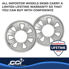 Coast2Coast: IWCIMP21 Wheel Skin -  IMPOSTOR ® -  15 Inch -  7 Dimpled Spokes -  Snap-On -  Plated -  Chrome -  ABS Plastic -  Set Of 4