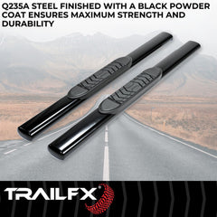 TrailFX A7001B Nerf Bar -  TFX 5" Oval Straight Side Bars -  With Step Pads -  5 Inch Oval Straight -  Powder Coated -  Black -  Steel -  With Welded End Caps -  Frame Body Mount Bolts