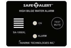 MTI Industry SA-1000XL Bilge Alarm; Safe-T-Alert ™; Provides Both An Audible Alarm And Warning Light Before Maximum Bilge Water Conditions Exist; 100 Decibel Audible Alarm; 3-1/4 Inch Width x 2-3/4 Inch Height x 3/4 Inch Depth Display Panel; 12 Volt DC; 10 Milliampere Current Draw; Black; ABYC Code - H-22 Compliance; With Connector Wire/ Float Sensor And Built-In Mute Button